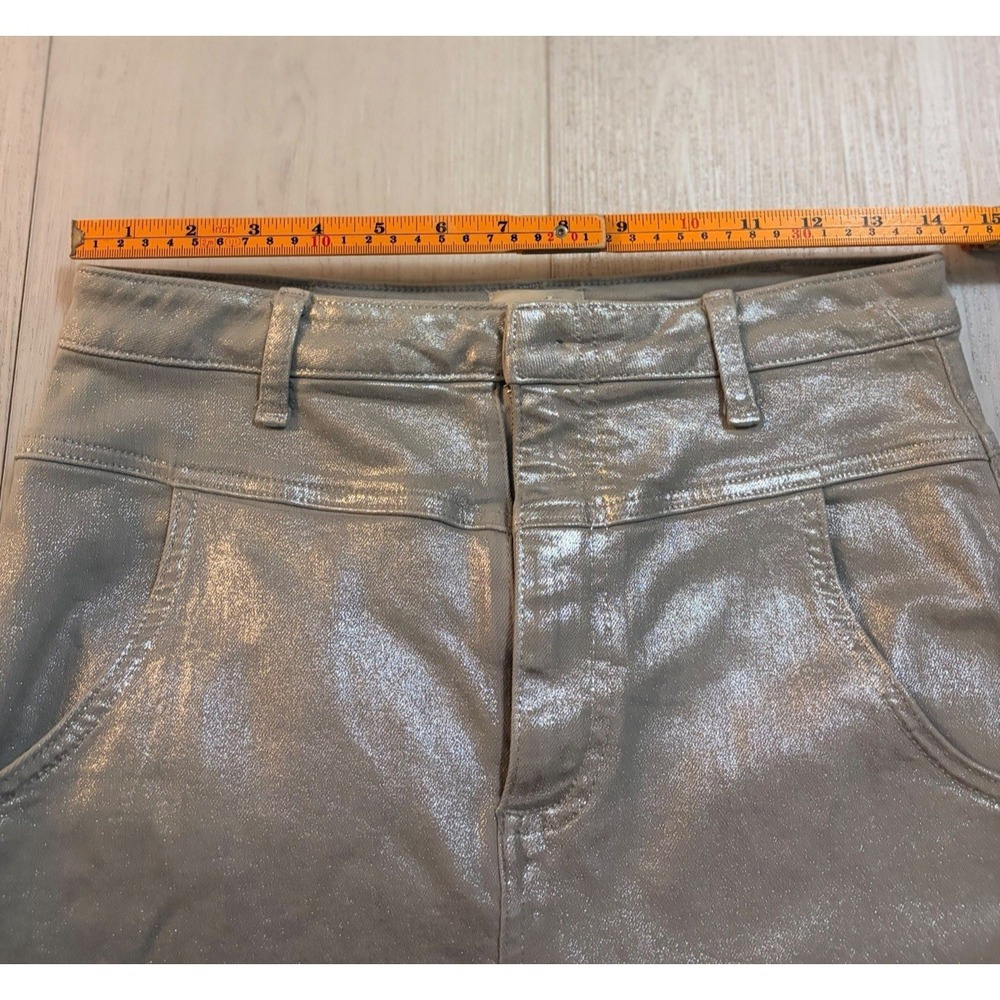 Pilcro Anthropologie Silver Metallic Skirt Sz 6 Structured Column Midi - Picture 8 of 9